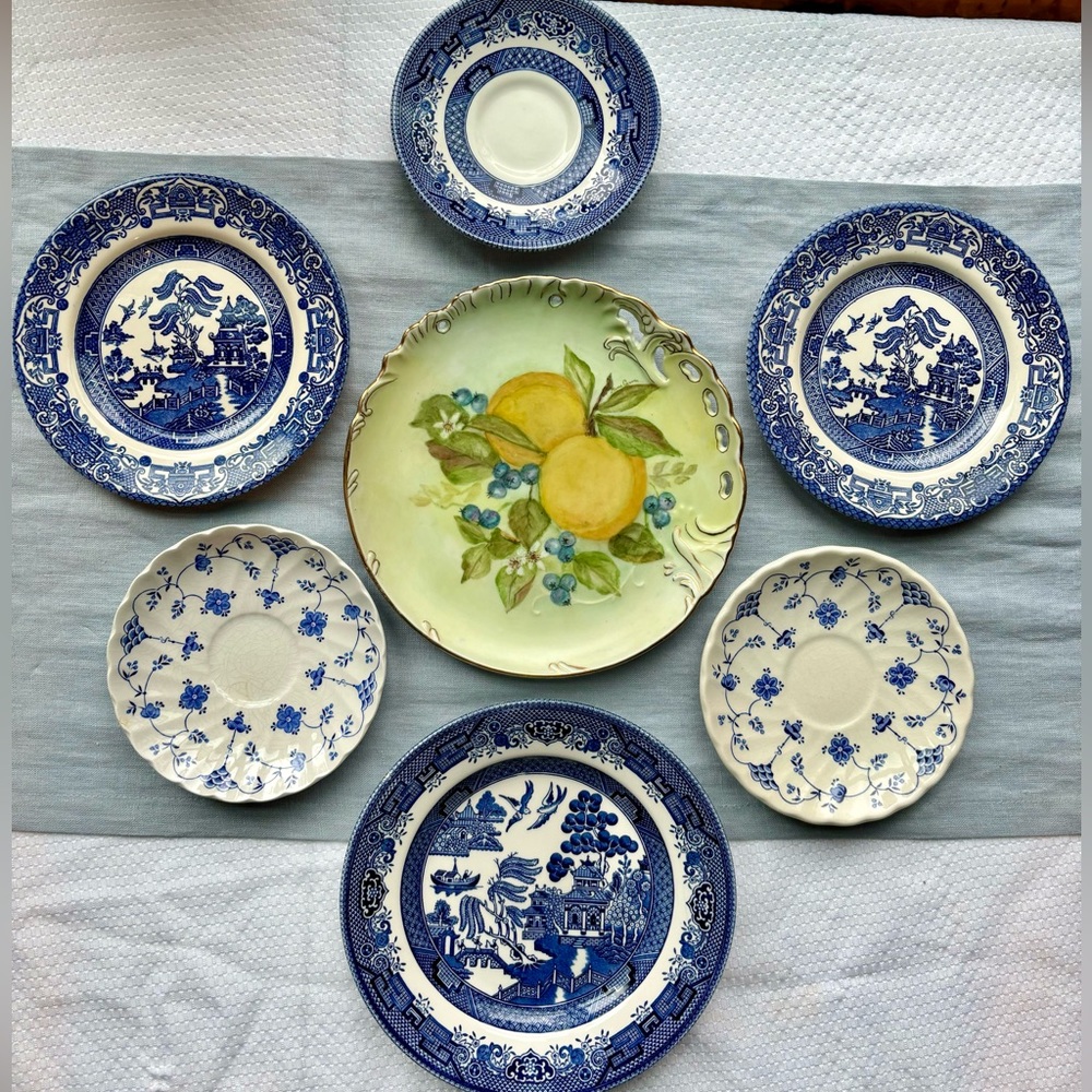 Blue and White Antique Lemon Plate Wall